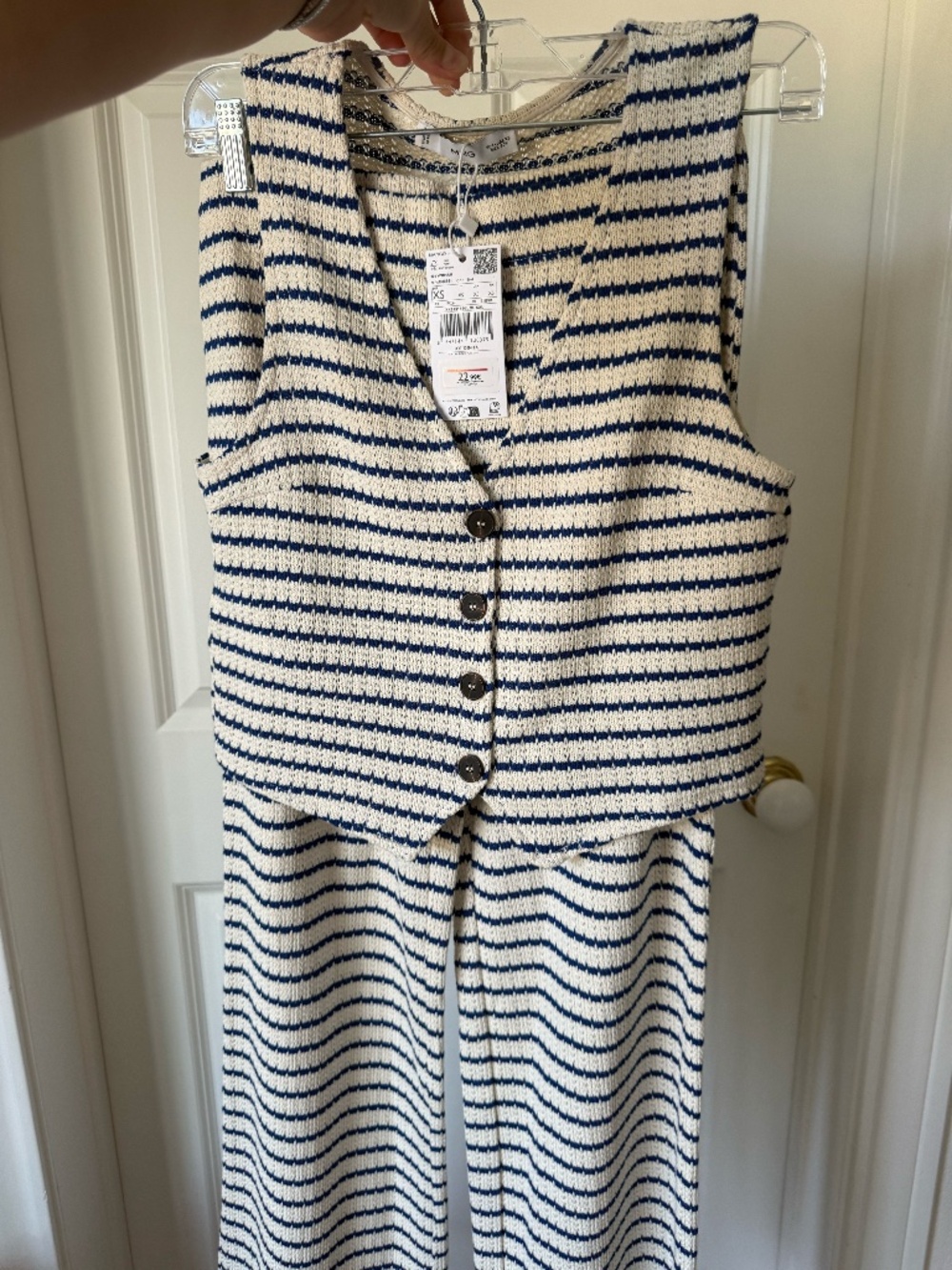 Mango Blue & Cream Striped Knit Vest + Pants Set XS
